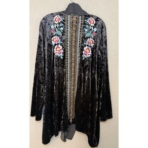Andree By Unit Embroidered Floral Crushed Brown Velvet Embroidered Boho Kimono L